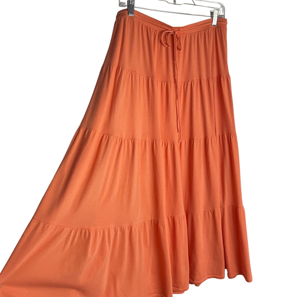 Garnet Hill Womens Tiered Maxi Skirt Size L Orange Cotton Boho‎ Broomstick